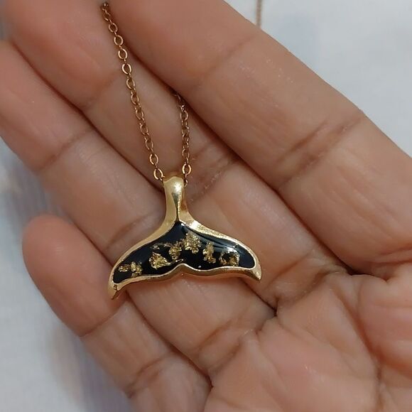 Mermaid Tail Pendant Gold Tone Necklace - Picture 3 of 5